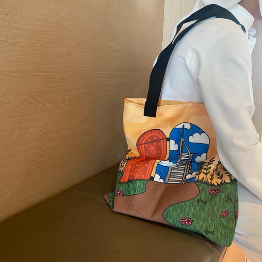 Spacious and durable 45 cm x 48 cm tote bag, perfect for daily use. Made from high-quality fabric, washable, and eco-friendly with a stylish design.